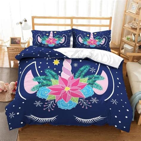 Housse De Couette X Cm Licorne Et Belles Fleurs Avec Taies D