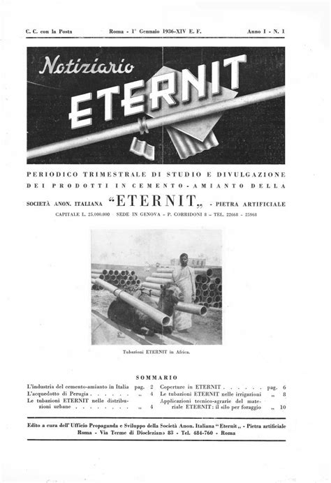 Notiziario Eternit Anno I N L Arengario Studio Bibliografico