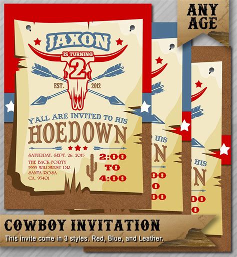 Cowboy Invitation Hoedown Invitation Cowboy Birthday Etsy Cowboy