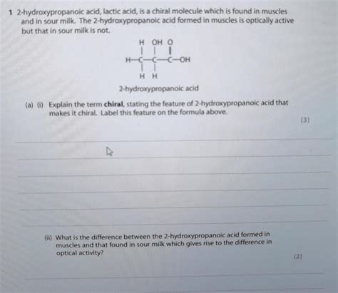 Solved Hydroxypropanoic Acid Lactic Acid Is A Chiral Chegg