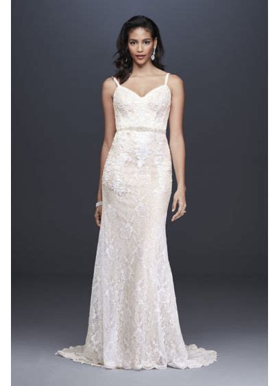 Sequin Lace Sheath Wedding Dress With Crystal Belt Davids Bridal