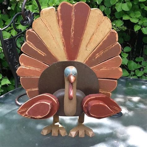 Carved Folk Art Wood Turkey 16by 15 Inches Red Brown And Tan With