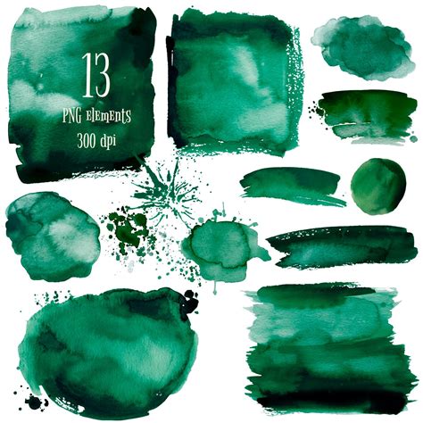 Emerald Watercolor Splashes And Brush Strokes Bottle Green Etsy