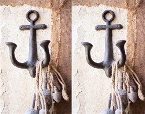 Kalalou Set Of 2 Cast Iron Anchor Wall Hook 5 5 By 8 5 Anchor Wall Hooks Wall Hooks Cast Iron