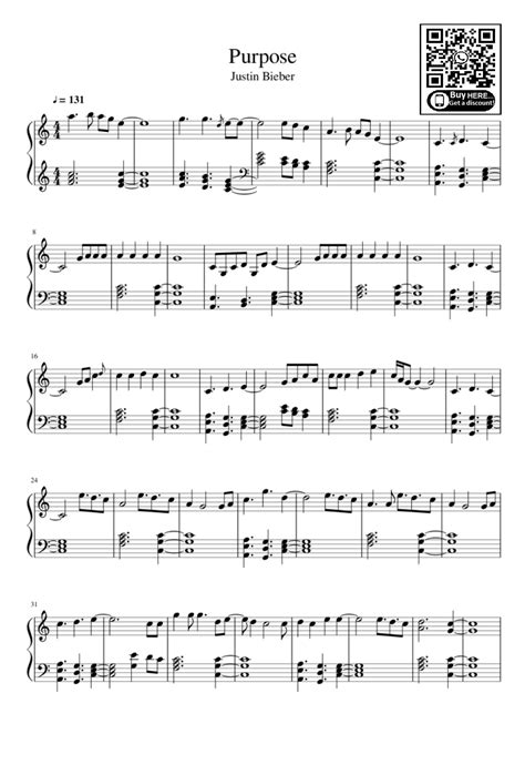 Purpose Arr Eduardo By Justin Bieber Sheet Music For Easy Piano At Sheet Music Direct