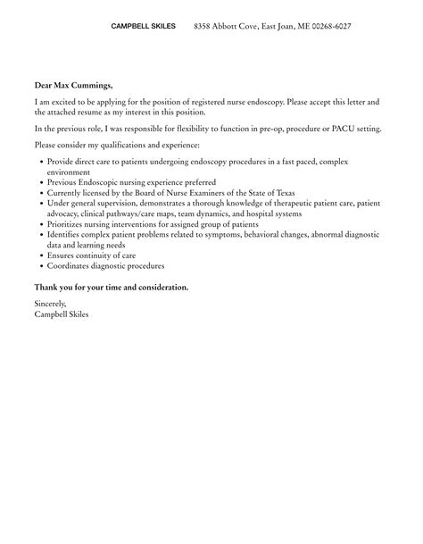 Registered Nurse Endoscopy Cover Letter Velvet Jobs