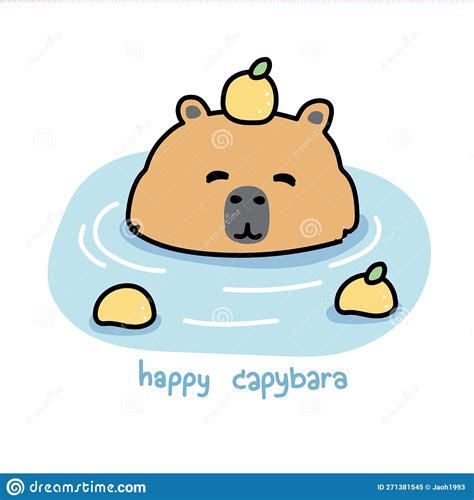 Cute Smile Capybara With Lamon Stay In Japanese Onsen Hot Water Cartoon Cartoondealer