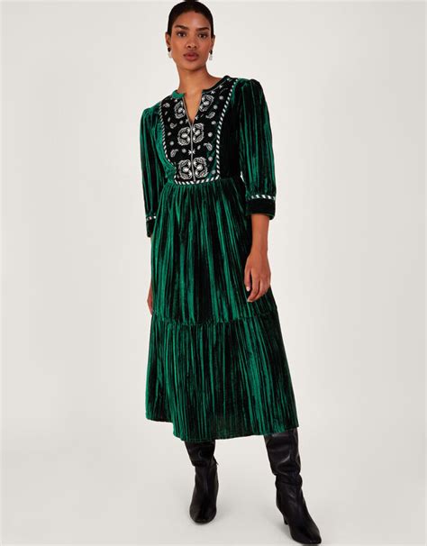 Penny Paisley Embroidered Dress Green