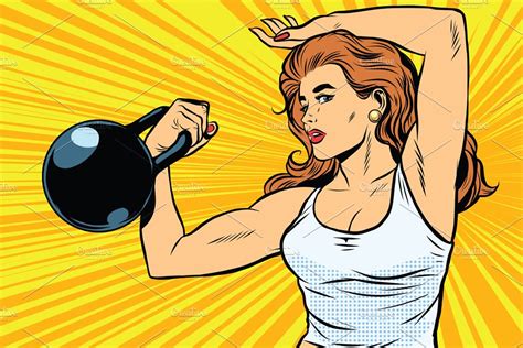 A Strong Woman Lifts Up A Heavy Pre Designed Vector Graphics