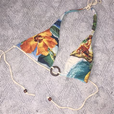 Hisbiscus Flower Hawaii Hula Girl Triangle Bikini Top Gem