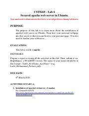 Lab WebServer Pdf CST8265 Lab 6 Secured Apache Web Server In