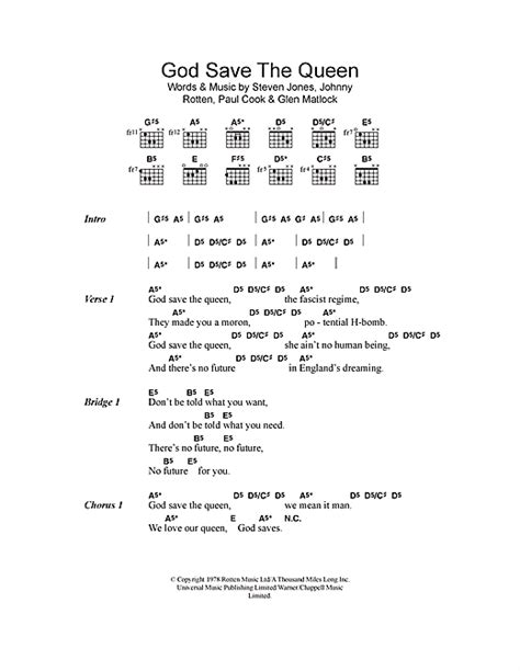 God Save The Queen Sheet Music By The Sex Pistols Lyrics And Chords 114637