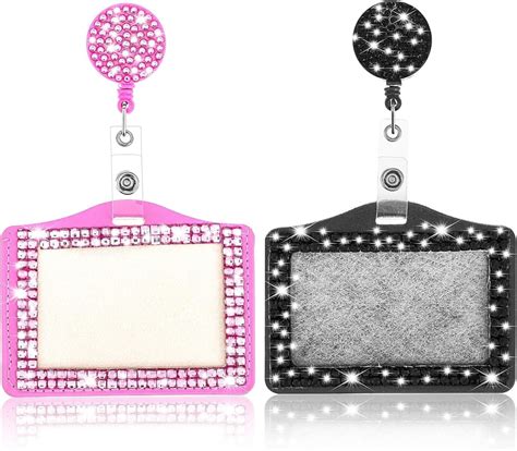 Nogis 2 Pieces Bling Id Badge Holder Horizontal Badge Holder