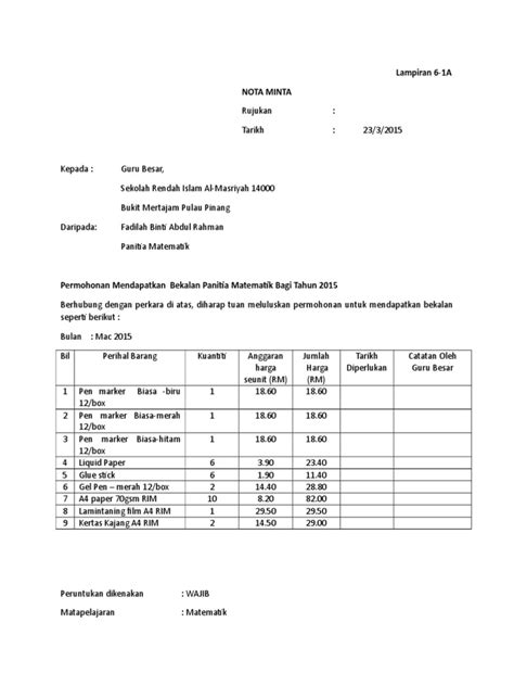 Nota Minta Panitia Matematik Lampiran 6 1 2015 Pdf