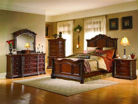 Cherry Finish Mediterranean Classic 5pc Bedroom Set Wmarble Top