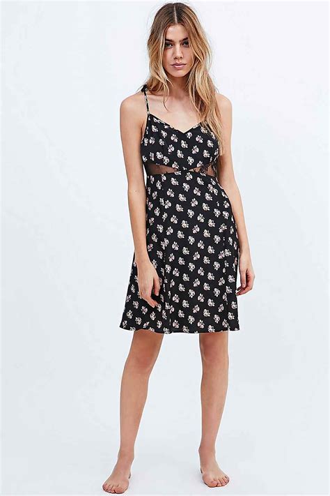 Urban Outfitters Floral Lace Insert Slip Dress In Black In Floral