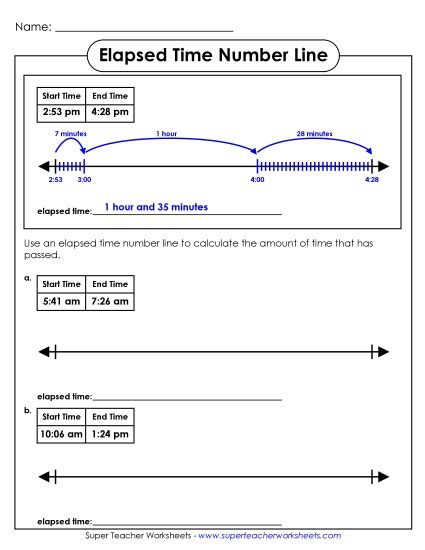 elapsed time number  activity advanced printable  worksheet