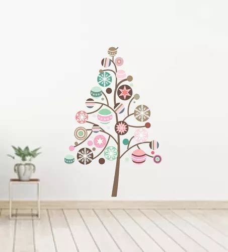 Adesivo Natalino Decoração De Natal Árvore Pinheiro Bolas Cor Nude Frete grátis