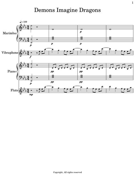 Demons Imagine Dragons Sheet Music For Marimba Vibraphone Piano Flute