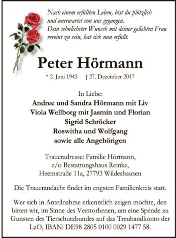 Traueranzeigen von Peter Hörmann trauer kreiszeitung de