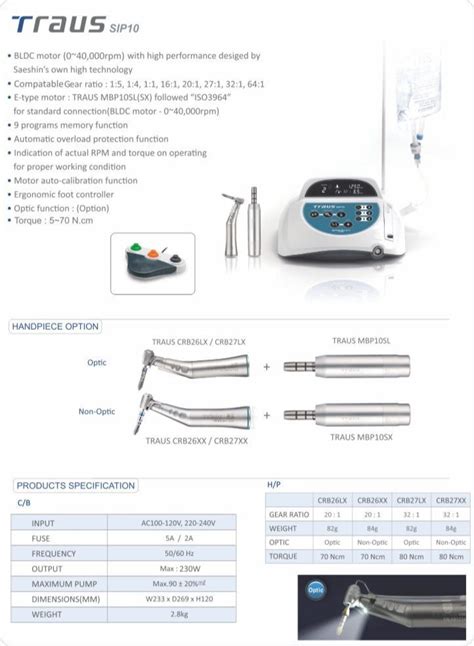 SAESHIN SIP 10 FIBER OPTIC PHYSIODISPENCER IMPLANT MOTOR MADE IN KOREA