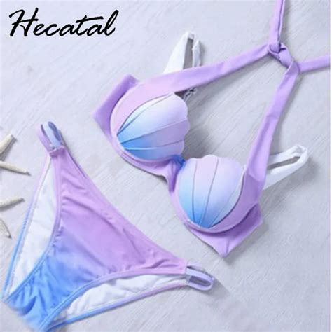 Hecatal 2018 Sexy Womenswimsuit Shell Mermaid Bikini Set Gradient Color