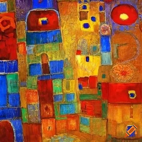 Abstract Squares In Blue With Elements Of Victor Nizovtsev And Klimt