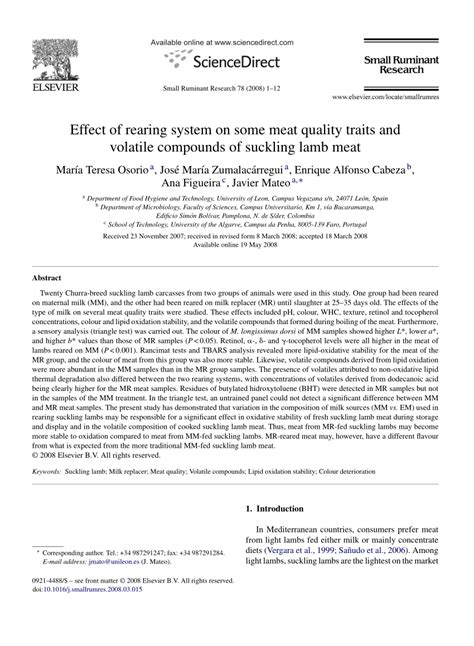 Pdf Effect Of Rearing System On Some Meat Quality Traits And Volatile Compounds Of Suckling