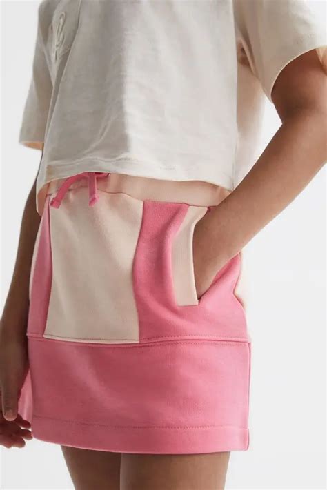 Buy Reiss Macey Senior Colourblock Cotton Drawstring Skirt Pink At 30