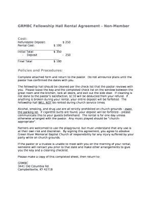 Grmbc Fellowship Hall Rental Agreement Non Member Doc Template Pdffiller