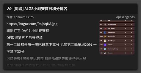閒聊 Algs小組賽首日積分排名 看板 Apexlegends Mo Ptt 鄉公所