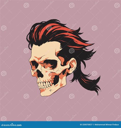 Modern Style Skull Mullet Hair Vector Illustration Stock Vector