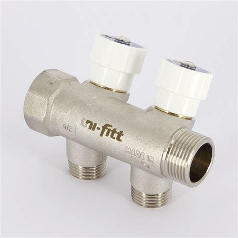 Коллектор НВ 3/4" с вентилями никелированный UNI-FITT 2 выхода 1/2"Н ...