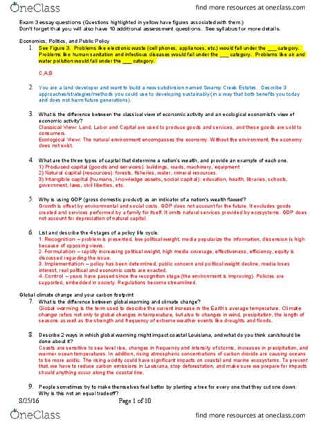 ENVS 1126 Study Guide Summer 2016 Final Resin Identification Code