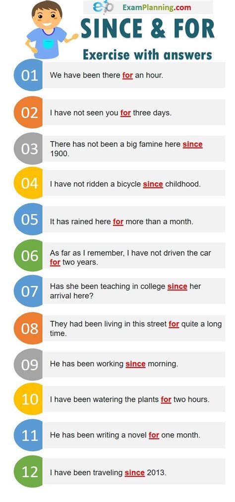 Since And For Exercise With Answers Learn English Words Parts Of