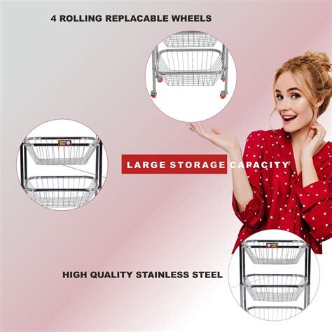 Stainless Steel Vegetable Basket Fruit Basket Storage Trolley