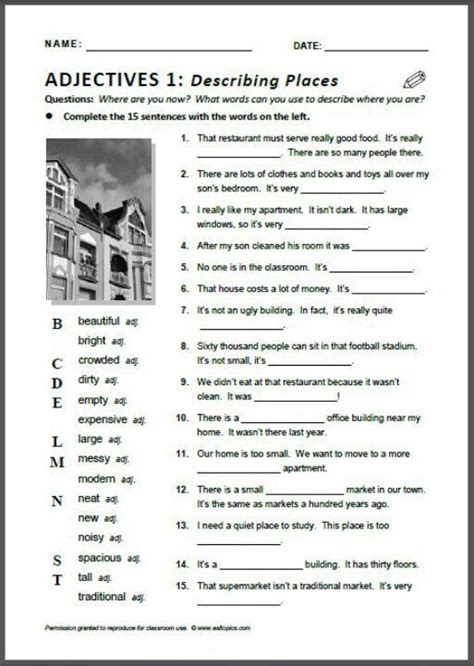 Describing Places Worksheets Gcse English English Grammar Gcse