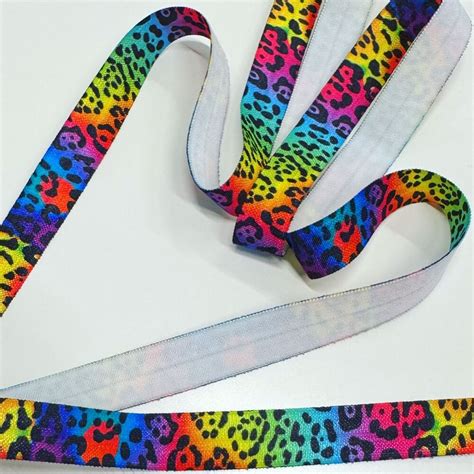 Sew Lovely Jubbly 58 Inch 15mm Fold Over Elastic Rainbow Leopard Sold Per Yard