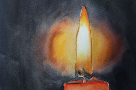 Original Watercolor Painting Red Candle Etsy