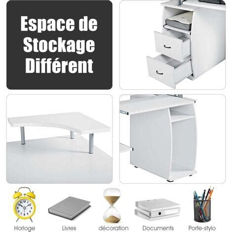 Costway Bureau Informatique Table De Bureau En Mdf Pour Ordinateur