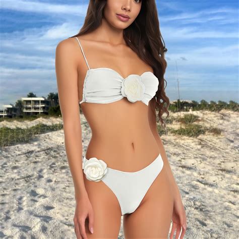 Silver Bikini Sets For Women Plus Size Bathing Suit Tank Swimsuit Mid Waist Deep V Neck Wide