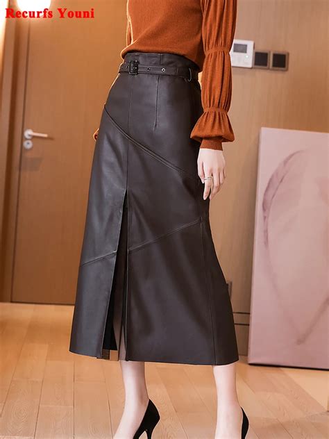 Long Leather Skirts Women Long Skirt Black Pu Leather Long Skirt