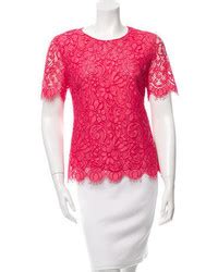 Women S Hot Pink Lace Short Sleeve Blouse Hot Pink Lace Midi Skirt Hot Pink Leather Heeled