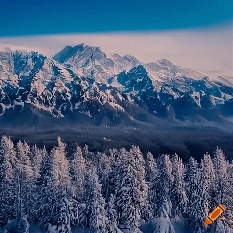 Breathtaking view of a snowy mountain range, with crisp clear air and a brilliant blue sky ...