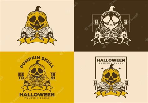 Premium Vector Vintage Illustration Of Halloween Pumpkin And Skull