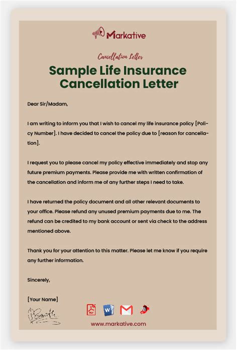 Life Insurance Cancellation Letter 5 Templates Markative