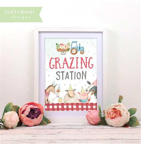 Grazing Station Food Sign, Fun Farm Signs, Farm Animals Table Decor ...