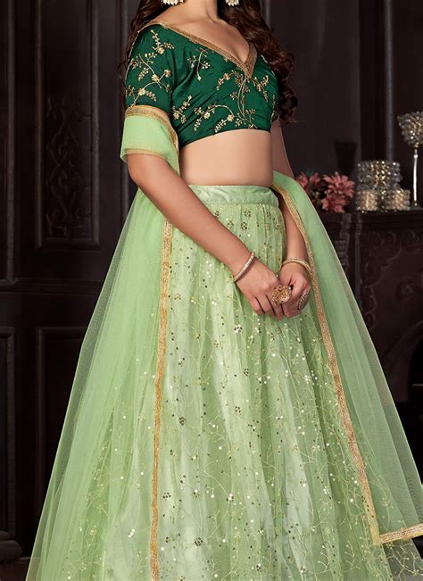 Buy Pista Net Embroidered Umbrella Lehenga Party Wear Online At Best