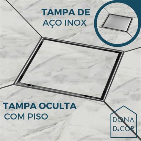 Ralo Oculto X Cm Inox Tampa Invis Vel Quadrado Banheiro Dona D Cor