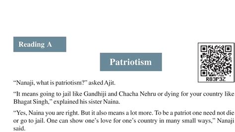 Patriotism Part Th English Unit A Cgbse Unit Reading A